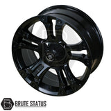 Wolfrace Brooklyn matte black multi-spoke alloy wheel featuring Black Hole Alloy Wheels center cap by Brute Status, size 20x9, PCD 6x139.7.