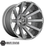 Fuel Contra Platinum alloy wheels in brushed gunmetal grey, premium 20x9 and 22x12 off-road wheels with 6x139.7 PCD for pickup trucks and 4x4s.