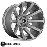 Fuel Contra Platinum alloy wheels in brushed gunmetal grey, premium 20x9 and 22x12 off-road wheels with 6x139.7 PCD for pickup trucks and 4x4s.