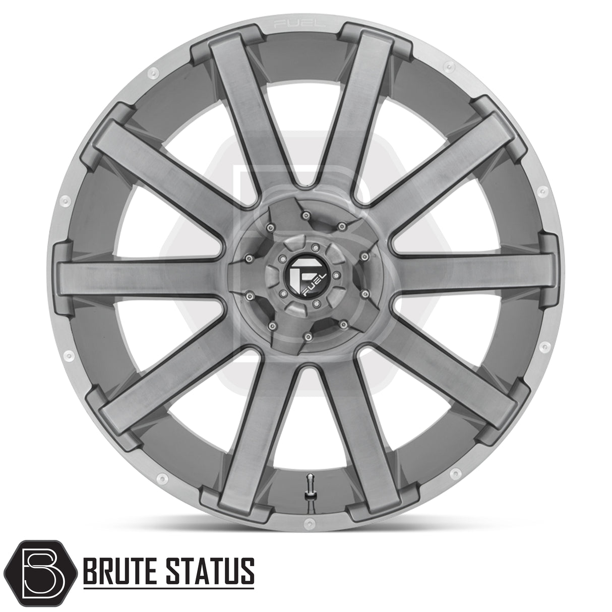 Premium Fuel Contra Platinum wheels with brushed gunmetal grey or gloss black milled finish, heavy-duty alloy wheel set for off-road pickup trucks.