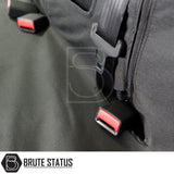 Ford Ranger 2012-2022 seat cover with buckle slots, adjustable strap, and Brute Status logo, showcasing tailored fit and durable materials.