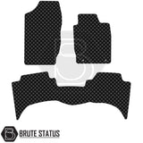 Fiat Fullback 2016-2019 Double Cab Rubber Floor Mats with diamond-plate texture and Brute Status logo, designed for right-hand drive, offering precision fit and protection.