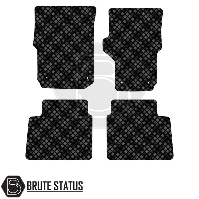 Volkswagen Amarok 2010-2017 Double Cab Rubber Floor Mats, showing two front and two rear black diamond-patterned mats with Brute Status logo, designed for right-hand drive.