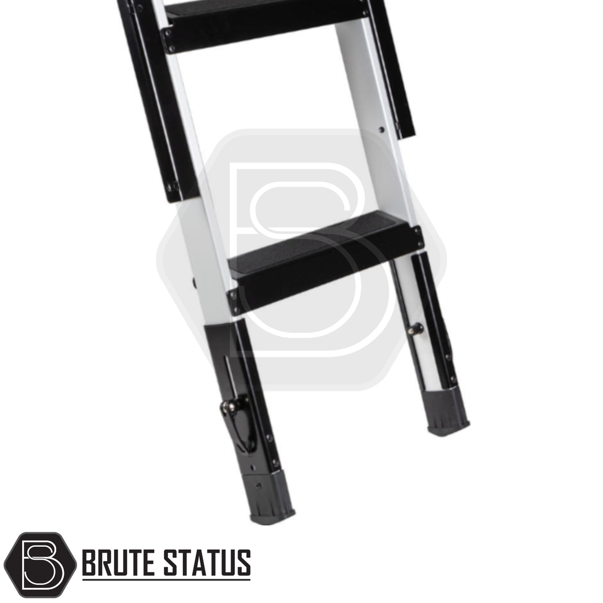 Telescoping ladder base with ARB Altitude Rooftop Tent branding, featuring aluminum rails, black rubber feet, locking mechanisms, and textured treads, ideal for pick-up truck accessorizing.