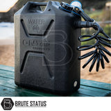 Rugged black water container with hose, labeled WATER – Made in Australia and On Tap Products, for ARB Ensuite Room & Instant Shower Tent.