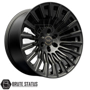 Hawke Wheels Denali XXC alloy wheel with matte finish, turbine-style spokes, and Brute Status logo; 20x9.5 size, 6x114.3 or 6x139.7 PCD.