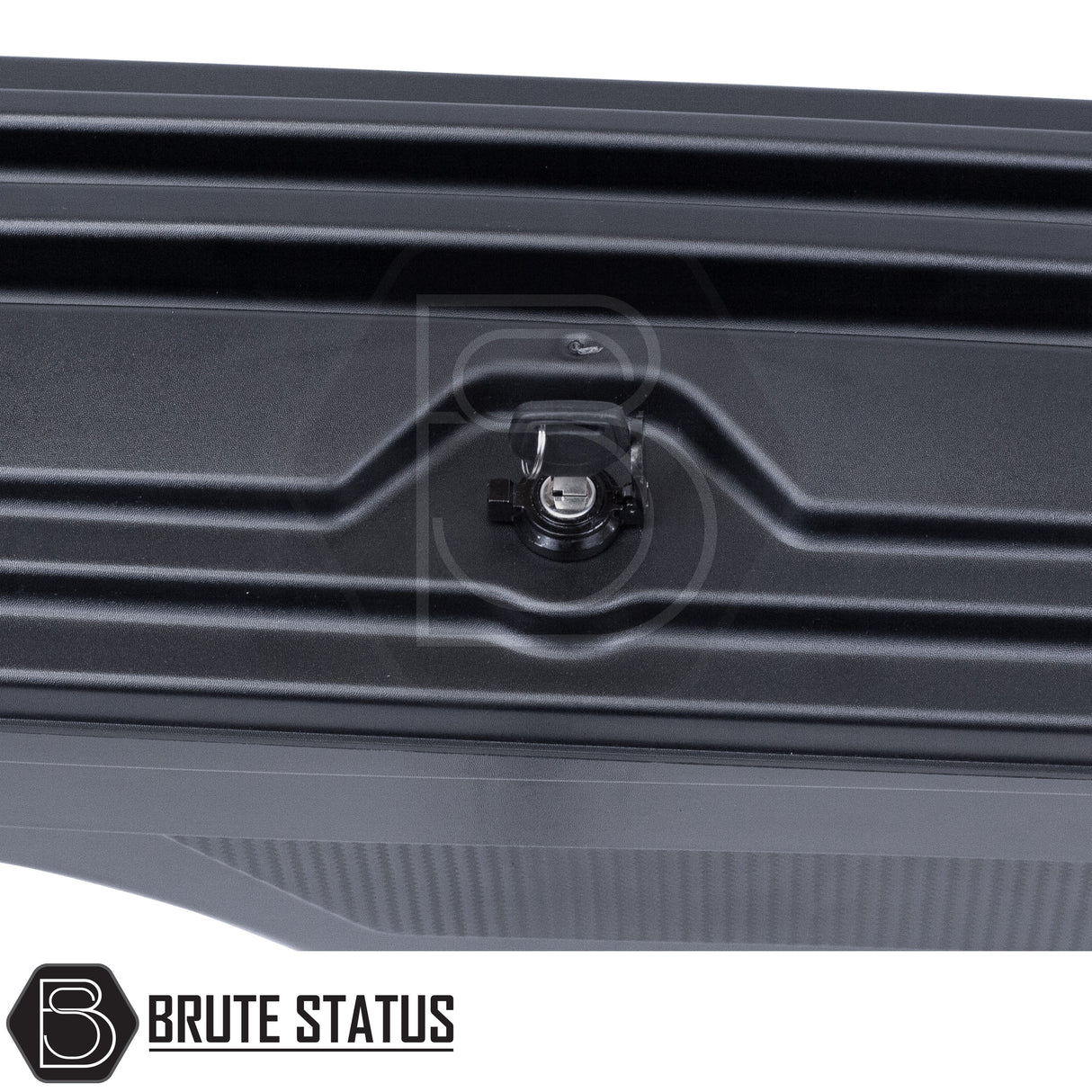 Passenger side heavy-duty ABS plastic wheel well lock box for 2012+ Ford Ranger, featuring a matte black finish, weather-sealed lid, integrated lock, and swivel-out design for secure, organized truck bed storage.