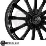 Wolfrace Eurosport Renaissance Gloss Black 4-Wheel Set – Versatile high-performance wheels for trucks and SUVs, sizes 18x8.5 or 20x8.5, multiple bolt patterns, offsets ET20–ET45, 1250kg load capacity, complete with installation accessories.