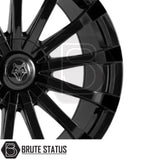 Gloss Black Wolfrace Eurosport Renaissance Alloy Wheels – Set of 4 – Durable 18- or 20-inch wheels with multiple PCD and centre bore options, ET20–ET45 offsets, 1250kg load rating, includes wheel nuts and spigot rings for secure fitment.