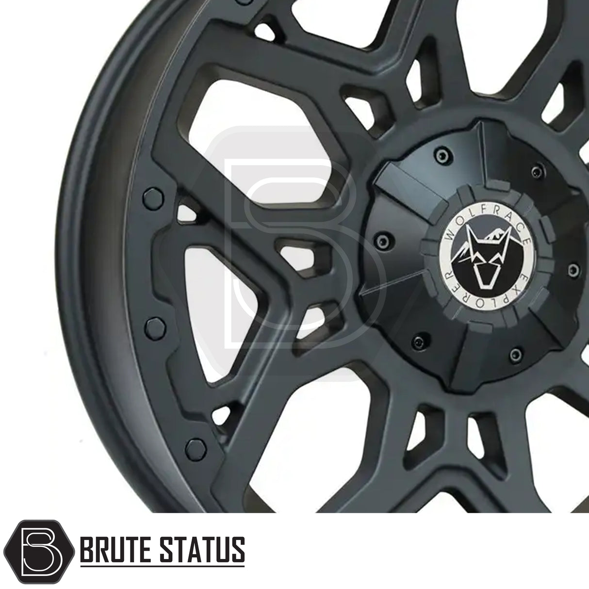 Wolfrace Sahara Matte Black Alloy Wheels with Riveted Design – Complete 4-wheel set featuring black or silver rivets, suitable for trucks and SUVs, multiple sizes and bolt patterns, ET0–ET45 offsets, 950kg–1250kg load capacity, fitting accessories included.