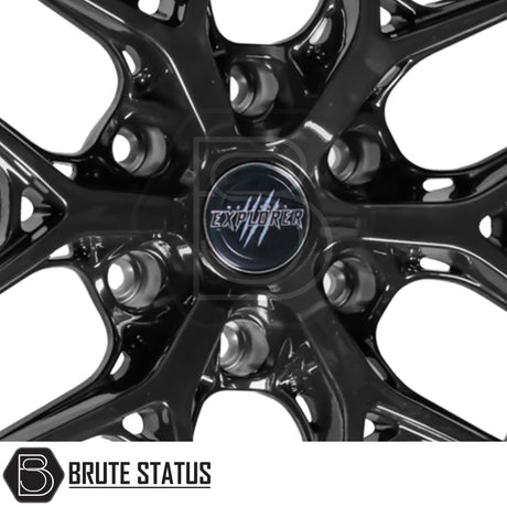 Wolfrace Explorer Titan X Gloss Black 20-Inch Alloy Wheels – Heavy-duty wheels designed for pickup trucks and SUVs, PCD 6x114.3 or 6x139.7, ET0 offset, 1250kg load capacity, full set of four with fitting accessories included.
