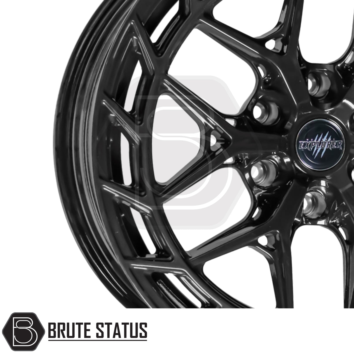 Gloss Black Wolfrace Explorer Titan X Wheels – 20x9, ET0 – Off-road-inspired alloy wheel set with aggressive stance, centre bore options 66.1 or 93.1, load rated to 1250kg, sold as a complete 4-wheel package including nuts and spigot rings.