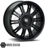 Wolfrace Explorer Vermont Matte Black Wheels with Silver Rivets – Set of 4 – 22x9.5 alloy wheels with 6x139.7 PCD, ET20 offset, centre bore options 67.1–106.1mm, 1150kg load rating, supplied complete with wheel nuts and spigot rings.