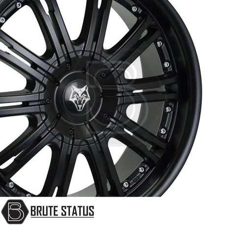 Wolfrace Explorer Vermont Matte Black with Silver Rivets 22-Inch Wheels – Premium truck and SUV alloy wheels, 6x139.7 bolt pattern, 22x9.5 size, ET20 offset, load rated to 1150kg, sold as a full set of four with fitting accessories included.