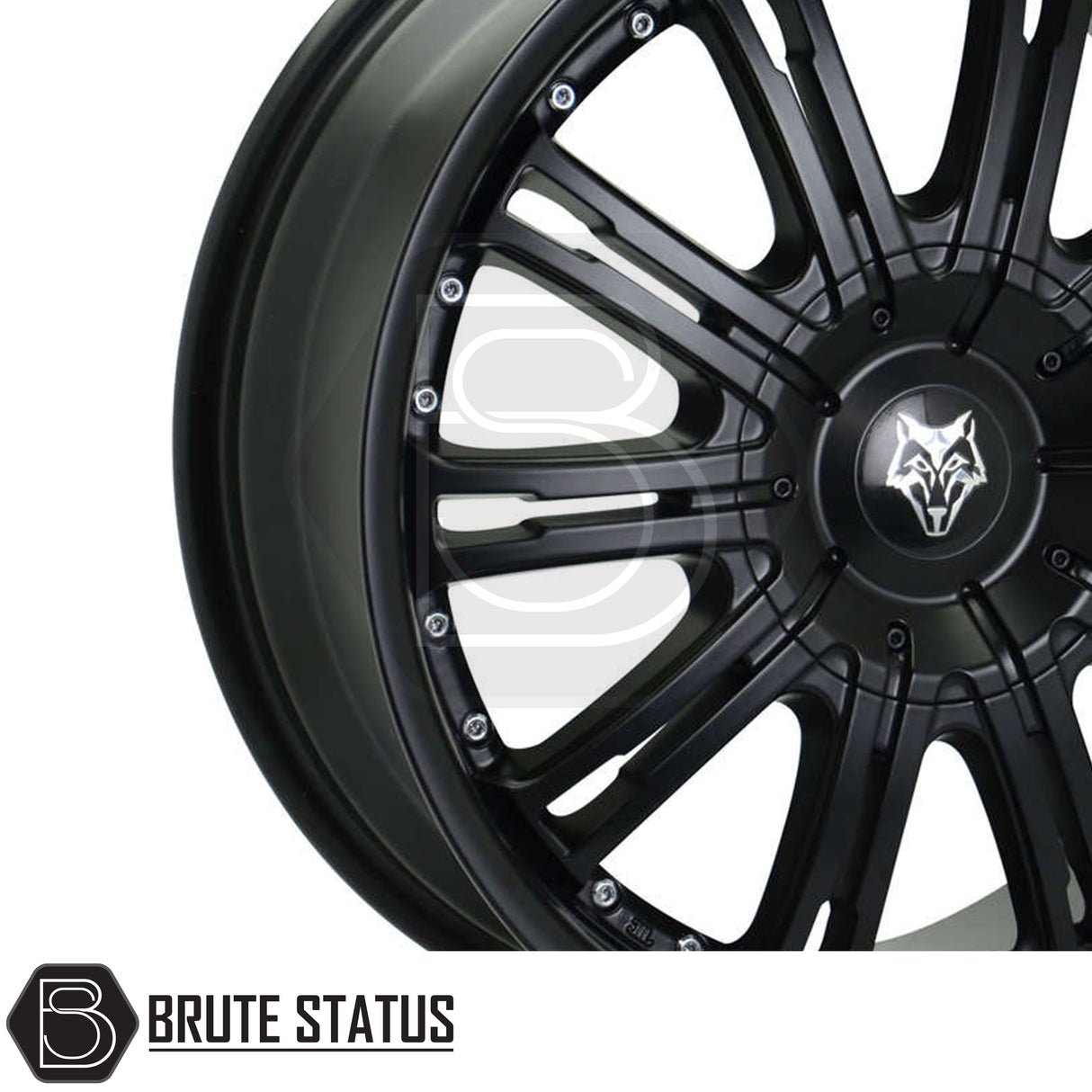 Wolfrace Explorer Vermont 22x9.5 Matte Black Alloy Wheels with Silver Rivets – Heavy-duty wheels designed for pickup trucks and SUVs, ET20 offset, 6x139.7 bolt pattern, 1150kg load capacity, includes wheel nuts and spigot rings.