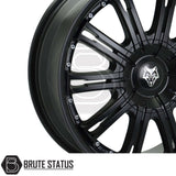 Wolfrace Explorer Vermont 22x9.5 Matte Black Alloy Wheels with Silver Rivets – Heavy-duty wheels designed for pickup trucks and SUVs, ET20 offset, 6x139.7 bolt pattern, 1150kg load capacity, includes wheel nuts and spigot rings.