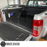 "Premium tri-fold tonneau cover for pickup trucks, featuring UV-stable vinyl, rubber perimeter seals, reinforced corners, and shaped aluminium cross bars for improved durability, aerodynamics, and water resistance. Easy no-drill installation. Not compatible with Wildtrak models with sports bars.