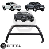 Matte black nudge bar fitted to a 2012–2022 Ford Ranger, made from durable carbon steel to enhance styling and provide bumper protection, with a TÜV-certified, no-drill, DIY installation using chassis-mounted U-brackets.