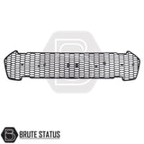 Raptor-style front grille for Ford Ranger 2019+ made from durable ABS plastic with smooth black finish, featuring four bright white LED lights, no drilling required,  designed to give a bold American Raptor look.