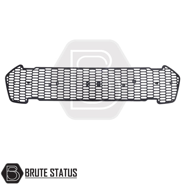 Raptor-style front grille for Ford Ranger 2019+ made from durable ABS plastic with smooth black finish, featuring four bright white LED lights, no drilling required,  designed to give a bold American Raptor look.