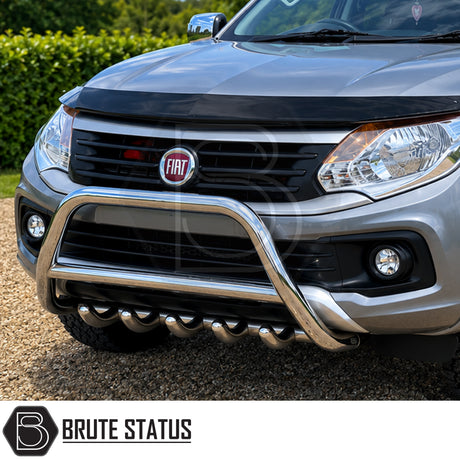 Fiat Fullback 2015-2019 chrome A-bar nudge bar with durable carbon steel construction and enhanced front-end protection