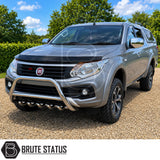 Premium chrome bull bar for Fiat Fullback pickup truck featuring TÜV certification and no-drill installation