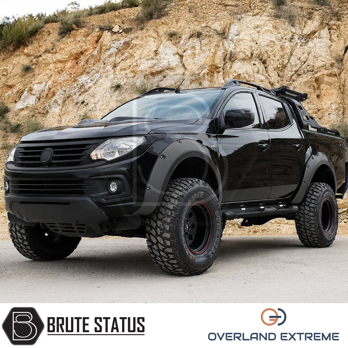 Premium Fiat Fullback wide arch kit in textured matte black, aftermarket overfender upgrade for 2015-2019 Double Cab pickup models.