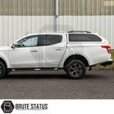 White double-cab pickup with Truckman Grand hardtop canopy, featuring tinted windows and remote locking, designed for Fiat Fullback/Mitsubishi L200 2015-2021 Series 5, Series 6.