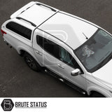 Fiat Fullback/Mitsubishi L200 Truckman Grand Hardtop Canopy with sleek design, roof rails, chrome details, black wheels, enhancing style and functionality.