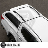 White pickup truck bed with a matching hard-shell canopy featuring tinted windows and roof rack rails, designed for Fiat Fullback/Mitsubishi L200 2015-2021.