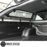 Fiat Fullback/Mitsubishi L200 Truckman Grand hardtop canopy with remote locking, showcasing a framed rear window, molded bed liner, and utility rail.