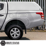Silver pickup truck with a white Truckman RS hardtop canopy, designed for Fiat Fullback/Mitsubishi L200, featuring a glazed rear window and remote locking.