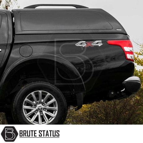 Fiat Fullback/Mitsubishi L200 Truckman RS Hardtop Canopy with glazed rear window, solid sides, and Brute Status branding, enhancing security and style for pickups.