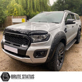 Ford Ranger T8 (2019-2022) non-Wildtrak front grille in black with silver accents, durable ABS plastic, easy installation using existing fastening points, enhances truck’s aggressive front look.