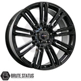 Wolfhart Flowformed RR1 Gloss Black 22x9.5 Wheel Set – Set of 4 high-performance alloy wheels, 5x120 PCD, ET37 offset, 65.1mm centre bore, 1050kg load rating, includes wheel nuts and spigot rings, suitable for trucks and SUVs.