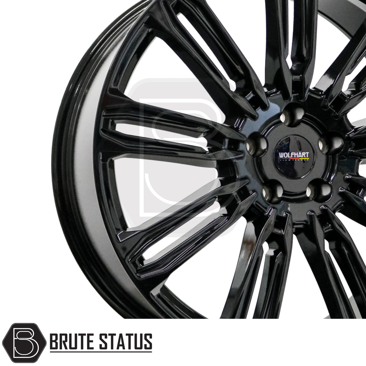 Wolfhart RR1 Flowformed 22-inch Gloss Black Wheels – Durable and stylish truck wheels, PCD 5x120, offset ET37, 65.1mm centre bore, load capacity 1050kg, sold as a full set of 4 including wheel nuts and spigot rings.