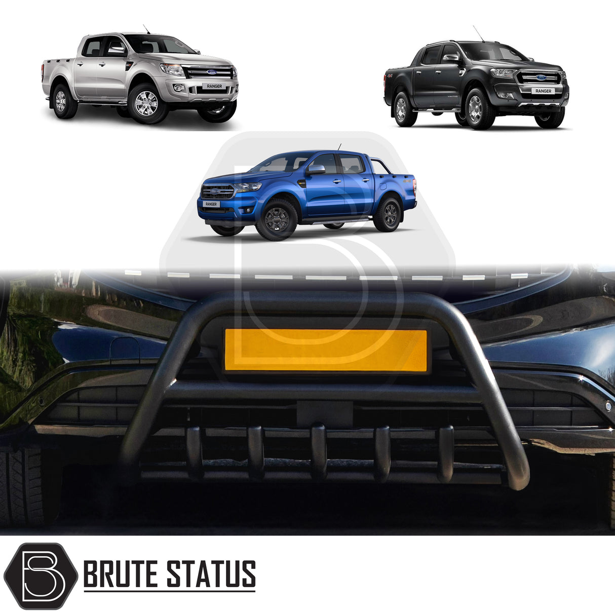 Matte black city bar for 2012-2022 Ford ranger, enhances truck appearance and bumper protection; easy DIY installation with no drilling required, includes all fittings and TÜV certified.