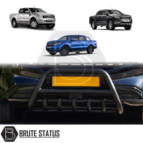 Matte black city bar for 2012-2022 Ford ranger, enhances truck appearance and bumper protection; easy DIY installation with no drilling required, includes all fittings and TÜV certified.