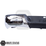 Brute Status chrome rear bumper for Ford Ranger 2012–2022 with parking sensor compatibility and non-slip step pads