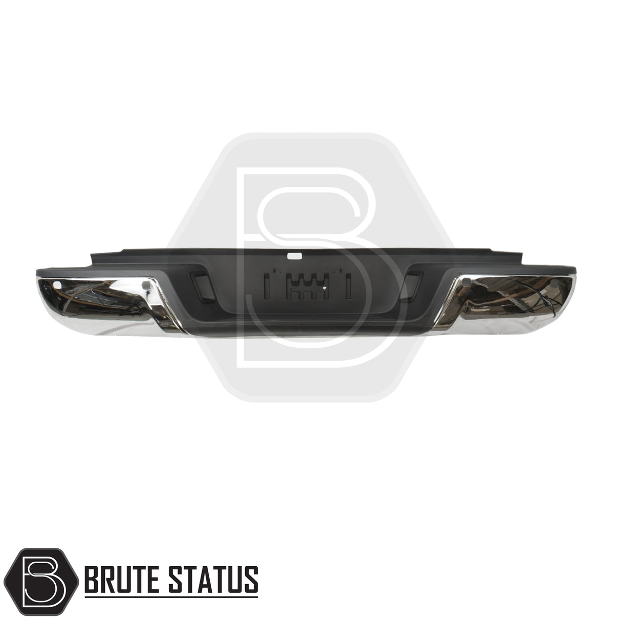 Brute Status chrome rear bumper for Ford Ranger 2012–2022 with parking sensor compatibility and non-slip step pads