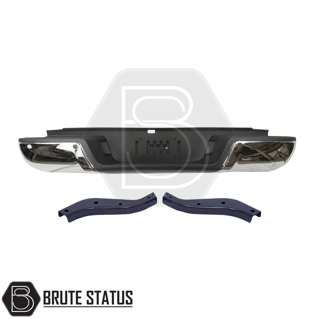 Brute Status chrome rear bumper for Ford Ranger 2012–2022 with parking sensor compatibility and non-slip step pads