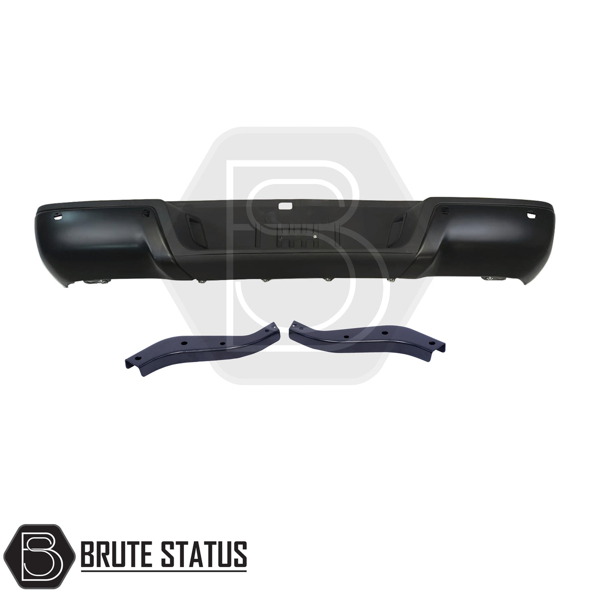 Brute Status black rear bumper for Ford Ranger 2012–2022 with parking sensor compatibility and non-slip step pads