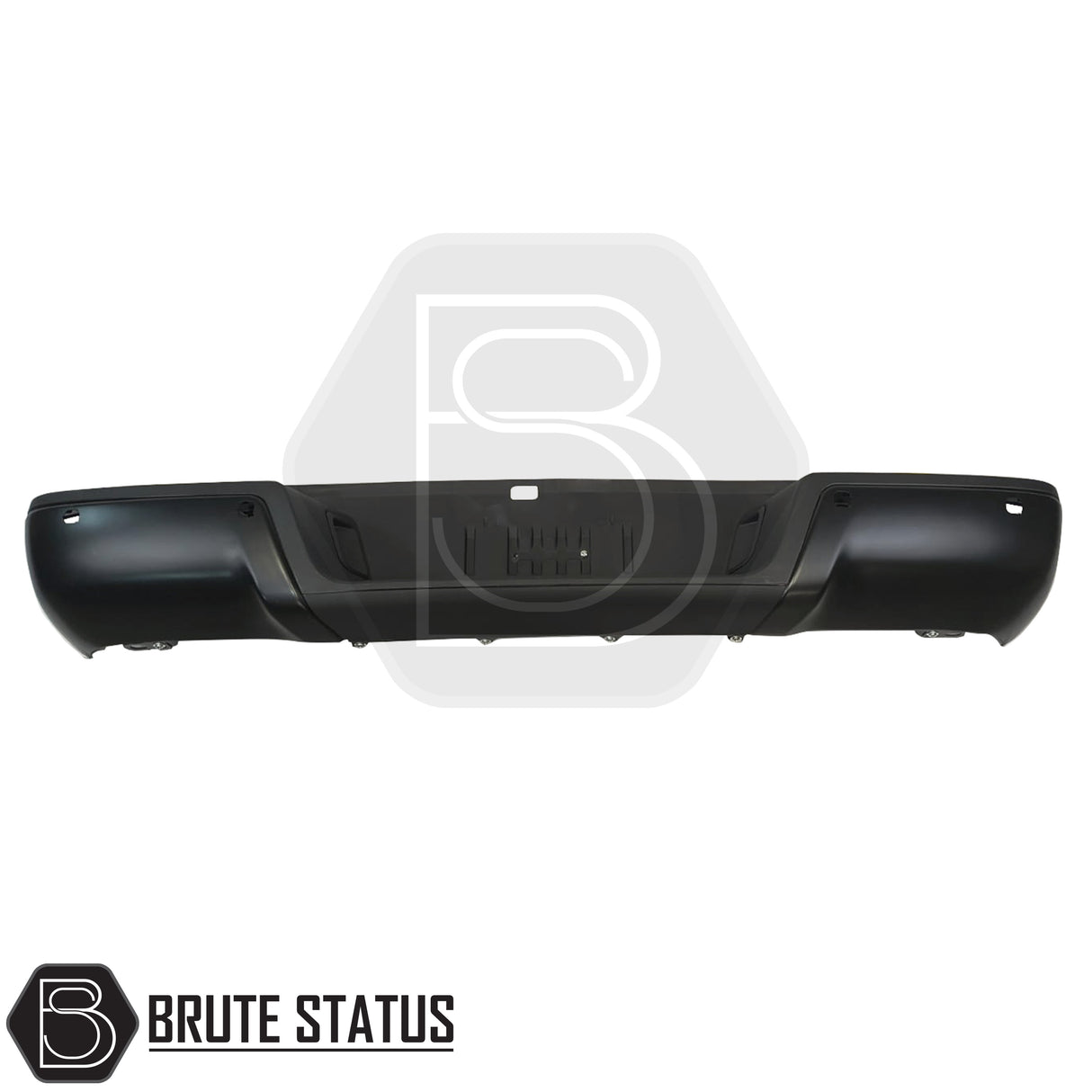 Brute Status black rear bumper for Ford Ranger 2012–2022 with parking sensor compatibility and non-slip step pads