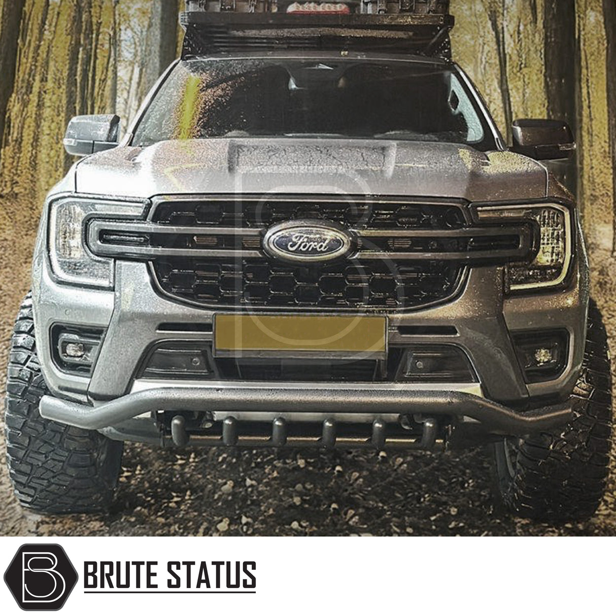 Matte black stainless steel city bar fitted to a Volkswagen Amarok (2023+), enhancing the vehicle's front-end look while providing bumper protection. Made from T304 stainless steel with easy, no-drill DIY installation, included fixings, and TÜV certification