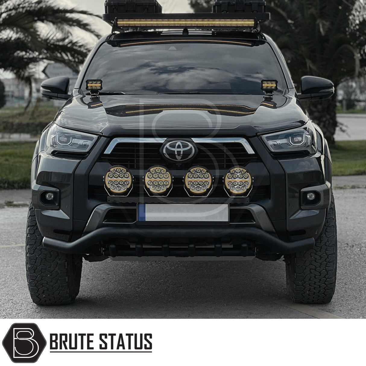 Matte black stainless steel city bar fitted to a Volkswagen Amarok (2023+), enhancing the vehicle's front-end look while providing bumper protection. Made from T304 stainless steel with easy, no-drill DIY installation, included fixings, and TÜV certification