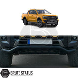 Matte black stainless steel city bar fitted to a Ford Ranger T9 (2023+), enhancing the truck's front-end appearance while protecting the bumper. Features include T304 stainless steel, easy no-drill installation with included fixings, and TÜV certification.