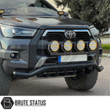 Matte black stainless steel city bar fitted to a Volkswagen Amarok (2023+), enhancing the vehicle's front-end look while providing bumper protection. Made from T304 stainless steel with easy, no-drill DIY installation, included fixings, and TÜV certification