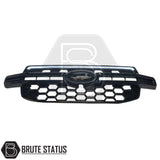 Ford Ranger 2023+ T9 Gloss Black Grille with Dynamic White LED Strip, featuring honeycomb design and integrated LED, perfect for truck customization.