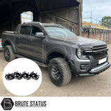 Ford Ranger 2023+ wide wheel arch kit and 35mm hub-centric wheel spacers. Smooth black ABS arches with rubber seal, adding approximately 75–85mm extra width per side, designed with a Raptor-style look. Includes durable 35mm 6061-T6 alloy wheel spacers with pre-installed M12 x 1.5 studs to increase track width and improve stability