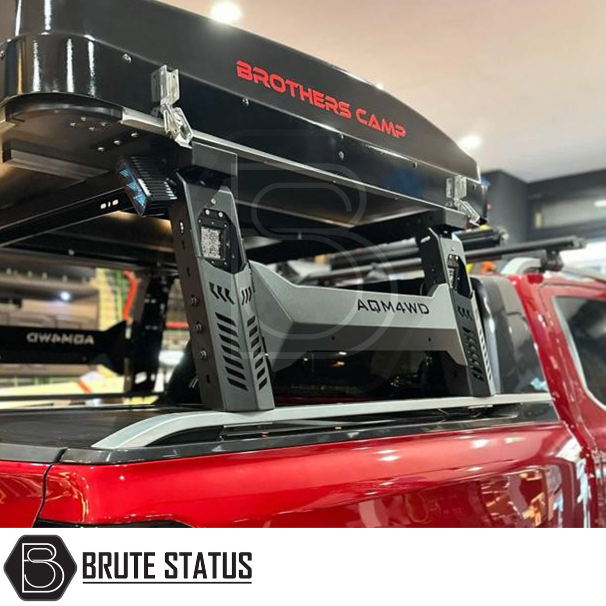 "Matte black tent roll bar with 4 integrated square LEDs, designed for 2015–2022 Ford Ranger Wildtrak models with pre-installed sports bars